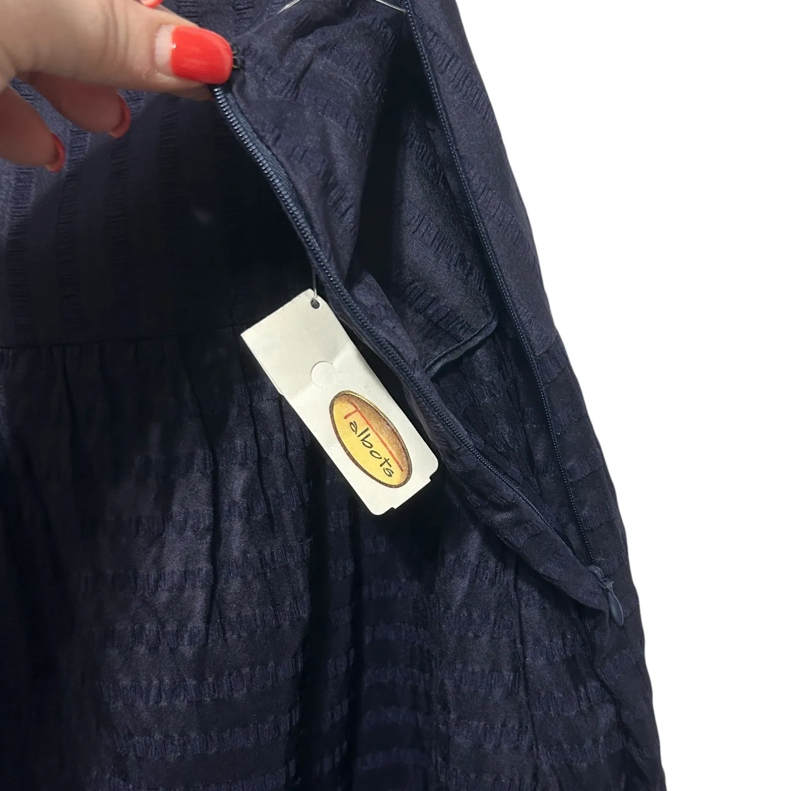 VTG Talbots Women Silk A Line Midi Skirt 20 Navy Textured Capsule Quiet Luxury‎ - Image 5