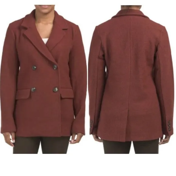 NEW Rachel Zoe Wool Pea Coat Double Breasted Burnt Orange Small Jacket - Image 2