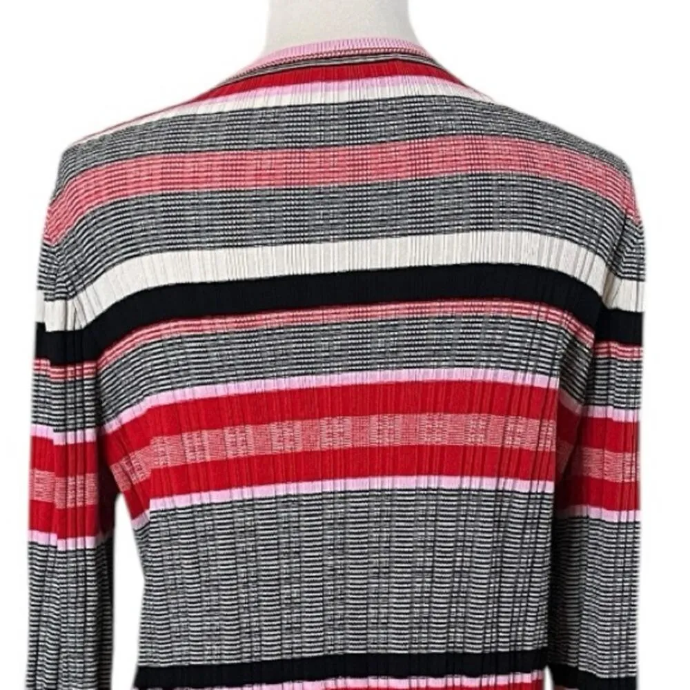 Ann Taylor Sweater Crew Neck Flare Sleeve Black Pink Red Stripe Women Size XL - Image 8