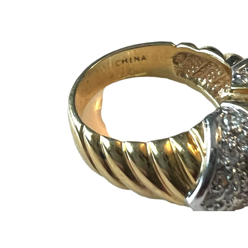 Fancy Golden CZ Cubic Zirconia Statement Cocktail Ring Size 7 - Image 9