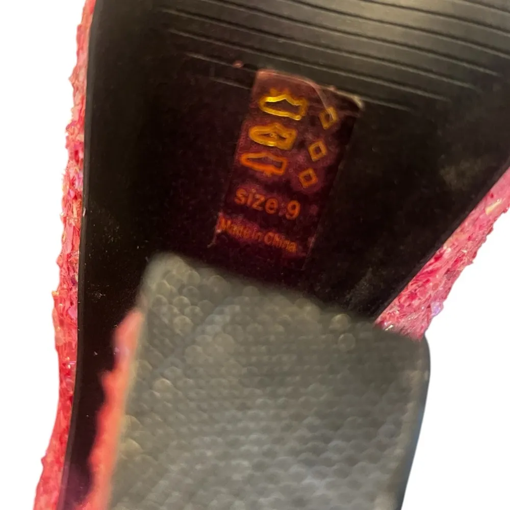 Pink Spiked Confetti Wedged Heels - Image 10