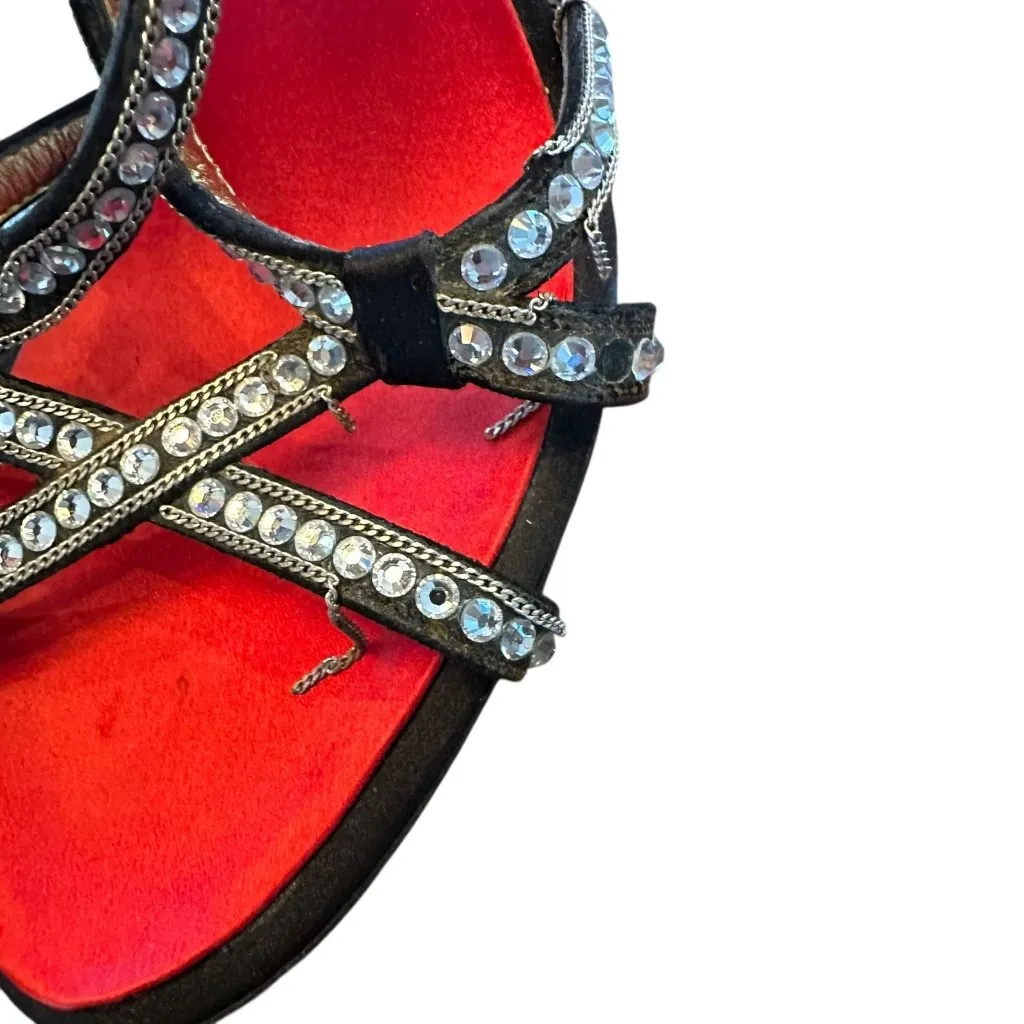 Christian Lacroix Black Silk Crystal Strappy Heels Size 36 Evening Sandals - Image 7