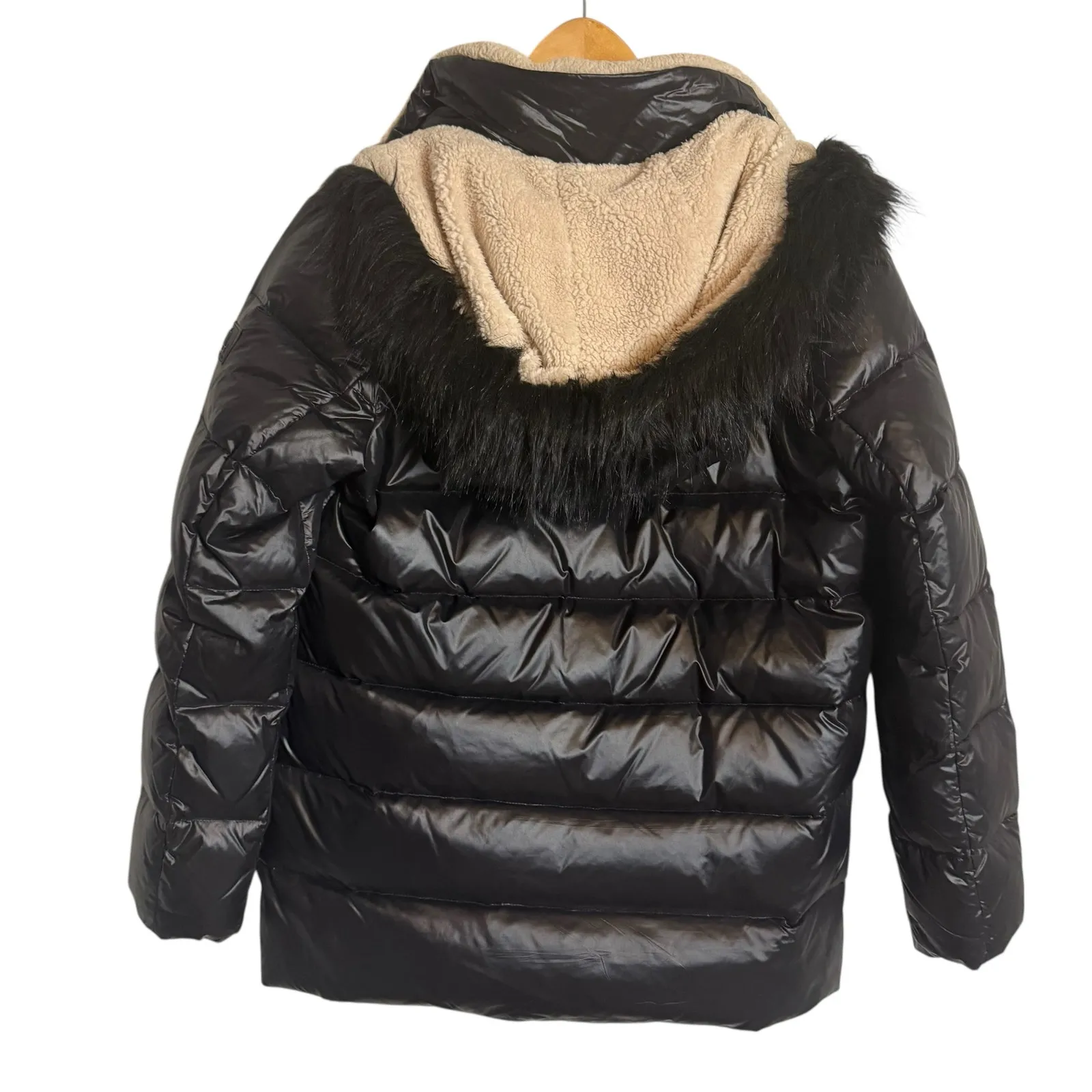 Lauren Ralph Lauren Black Sherpa Hooded Winter Down Fill Puffer Coat Size Medium - Image 8