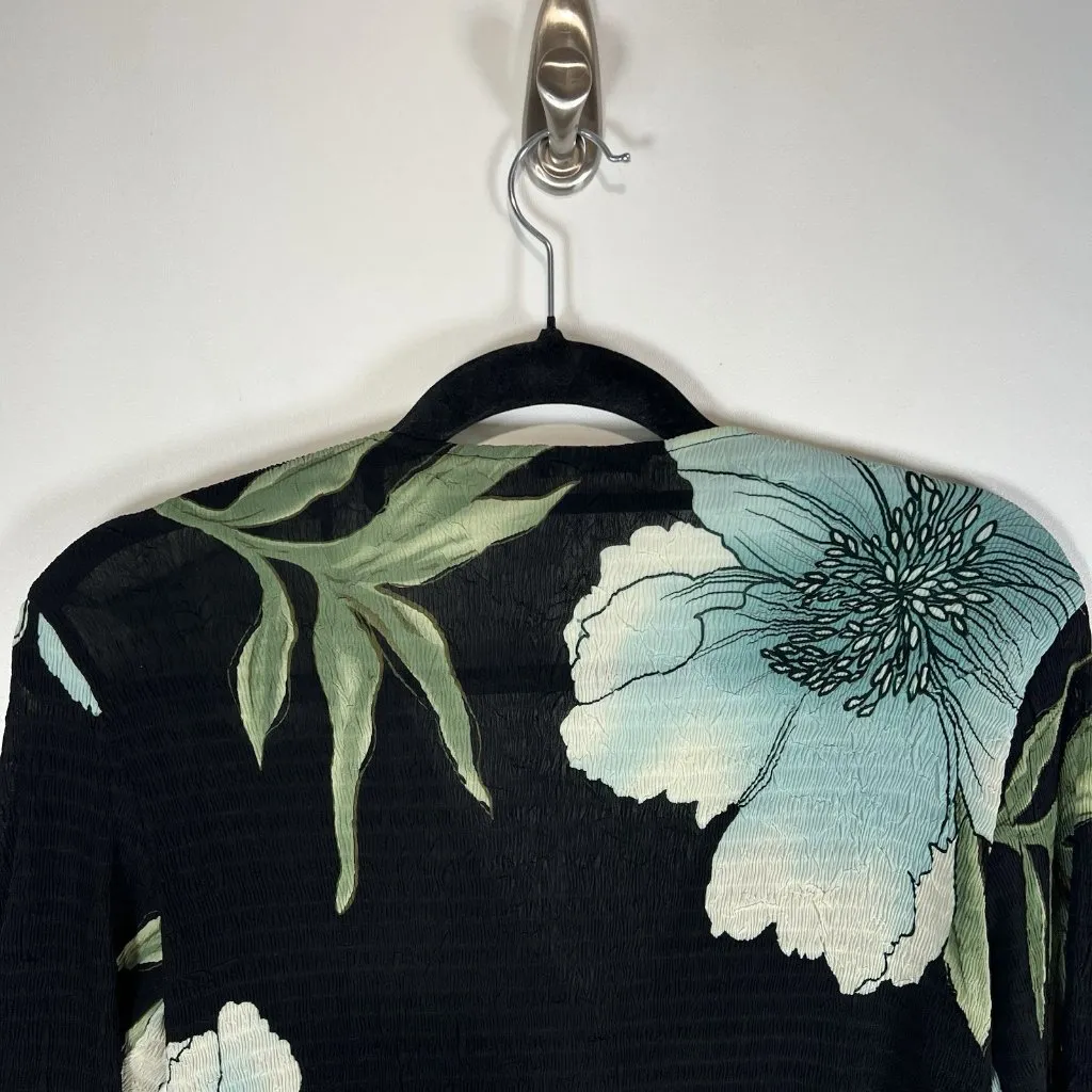 Alberto Makali Black & Aqua Floral Lightweight Cardigan Sweater Women’s‎ Sz M - Image 8