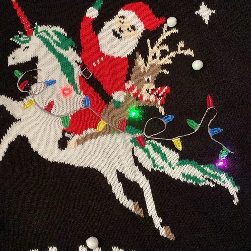NO BOUNDRIES light up ugly Christmas Santa unicorn knit sweater size 3XL XXXL - Image 3