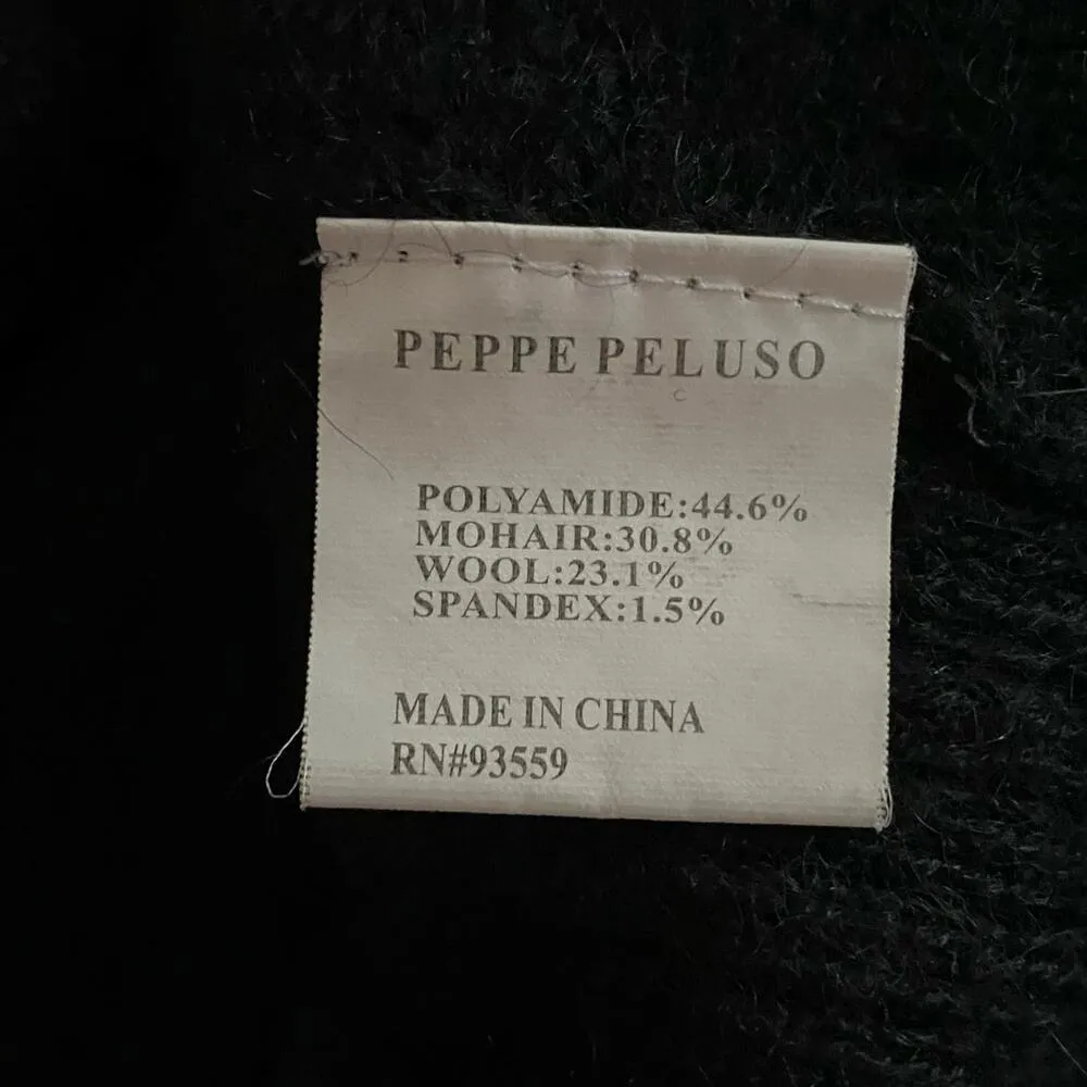 Peppe Peluso Size M Floral Embroidered V Neck Sweater Mohair Wool Black Size M - Image 6