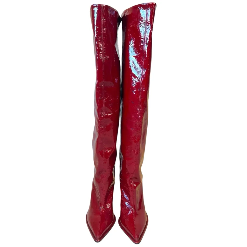 Tamara Mellon Trinity Patent Red Knee High Boots Size 8.5 - Image 7