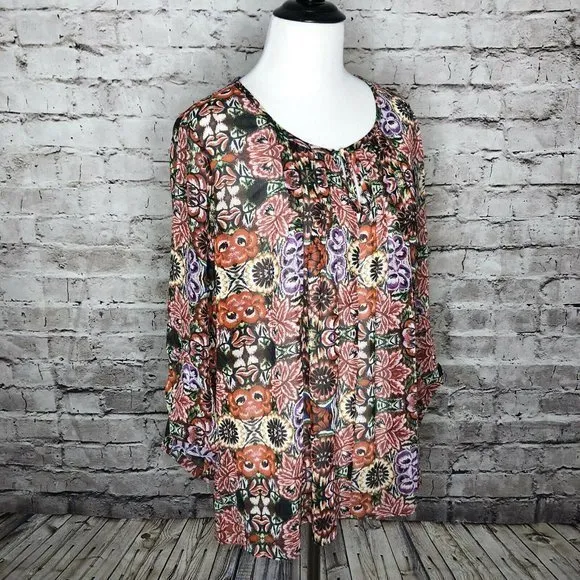 Rebecca Minkoff Floral Keyhole Neck Sheer‎ Blouse - Image 11