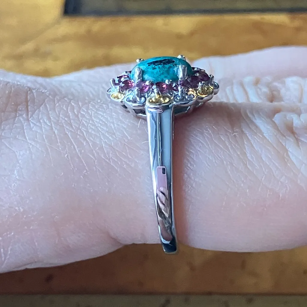 Chrysocolla Orissa Garnet Halo Ring Size 8 Silver - Image 3