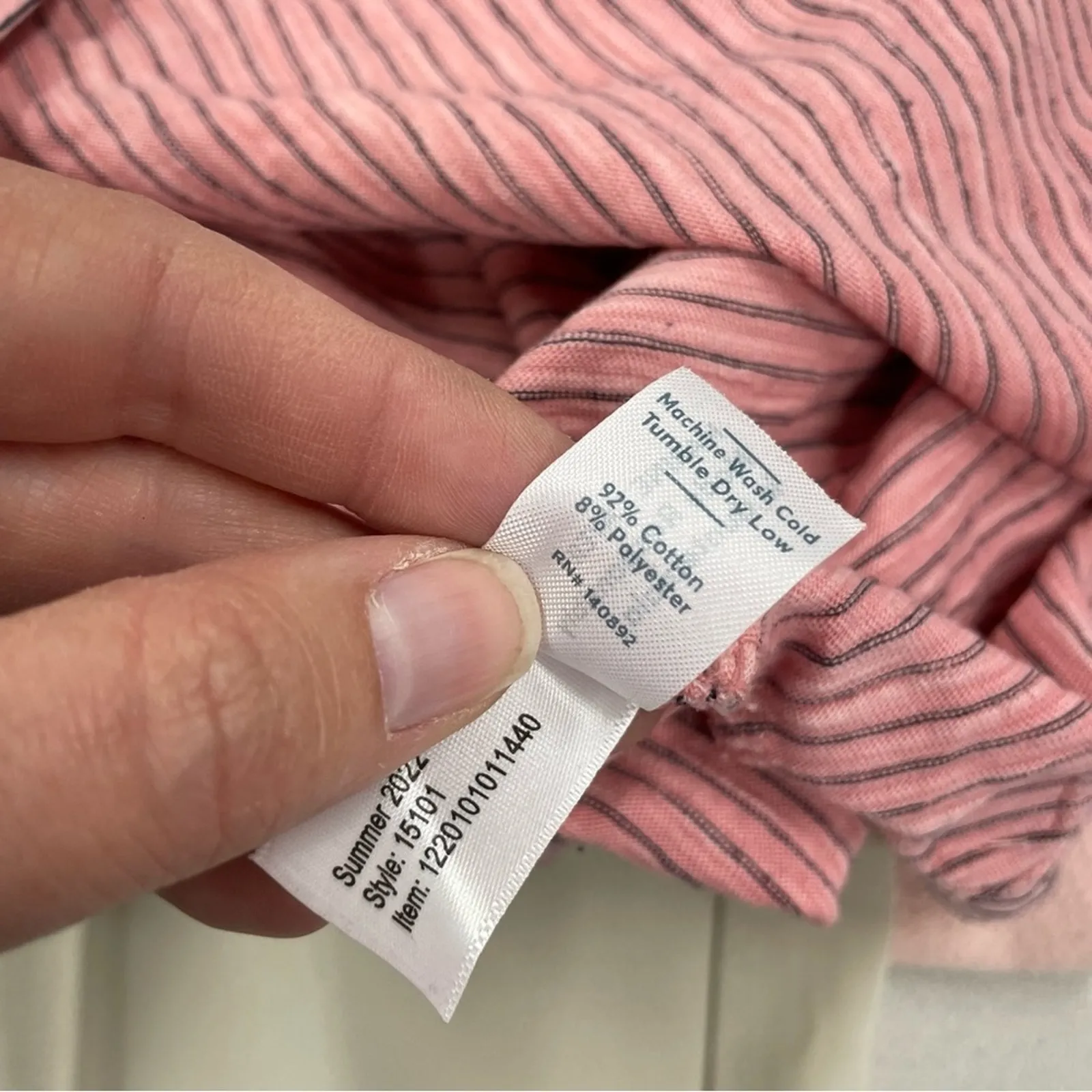 Marine Layer Pink Striped Short Sleeve Tee Shirt Womens L Casual Pocket Classic - Image 3