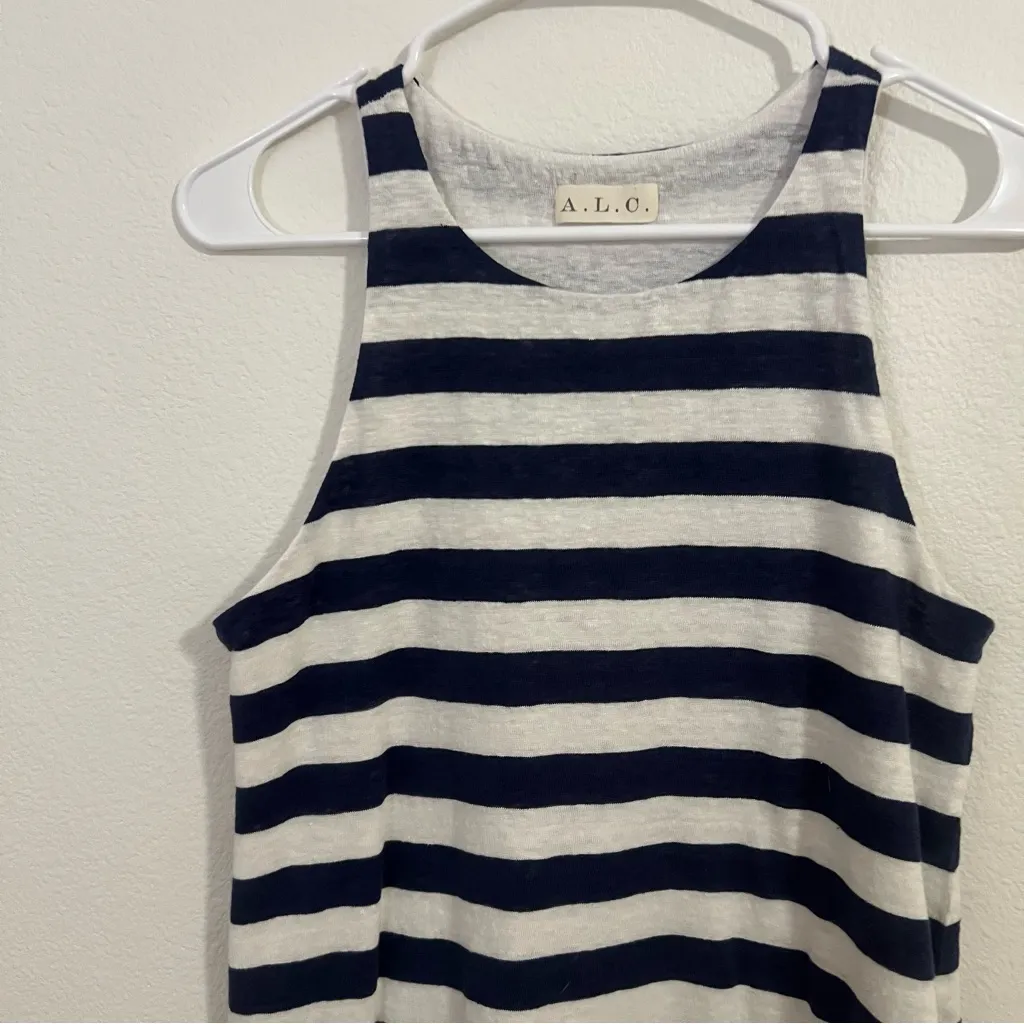 A.L.C. Blue White Striped 100% Linen Nautical Sleeveless Shift Dress - Image 4