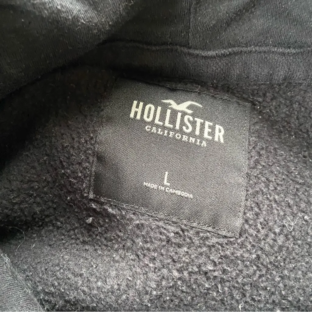 Hollister Black Hoodie Logo Oversized Cotton Minimal Comfy Loungewear Size L - Image 7