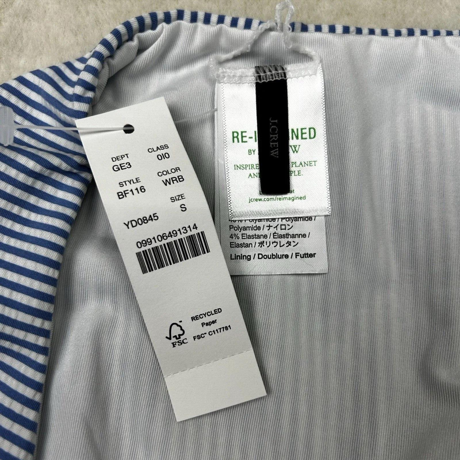 J.Crew Women's  Bikini Bottom Blue White Seersucker BF116 - Image 4