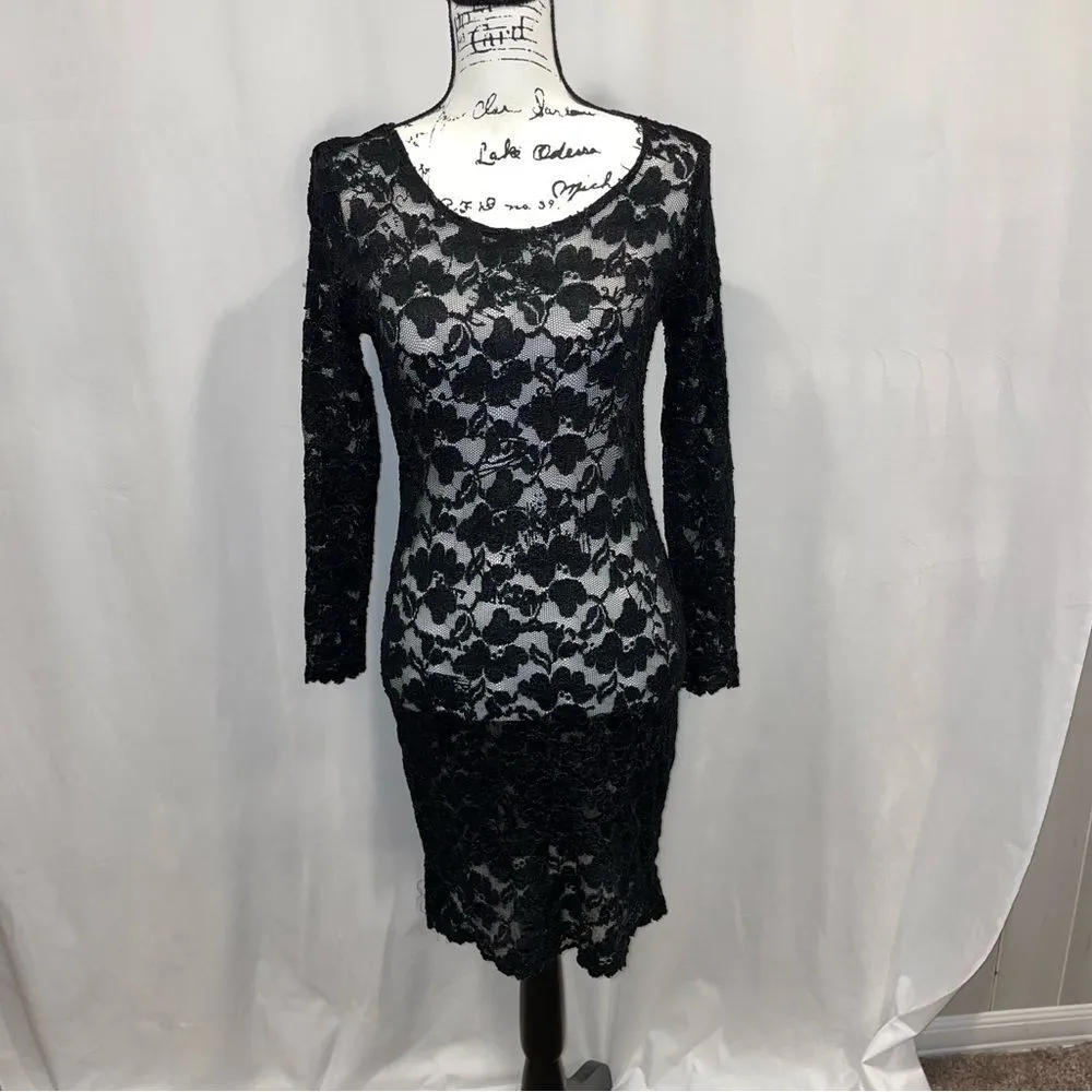 Vintage black lace Capezio bodycon long sleeve dress 👗 sexy dance lingerie - Image 4