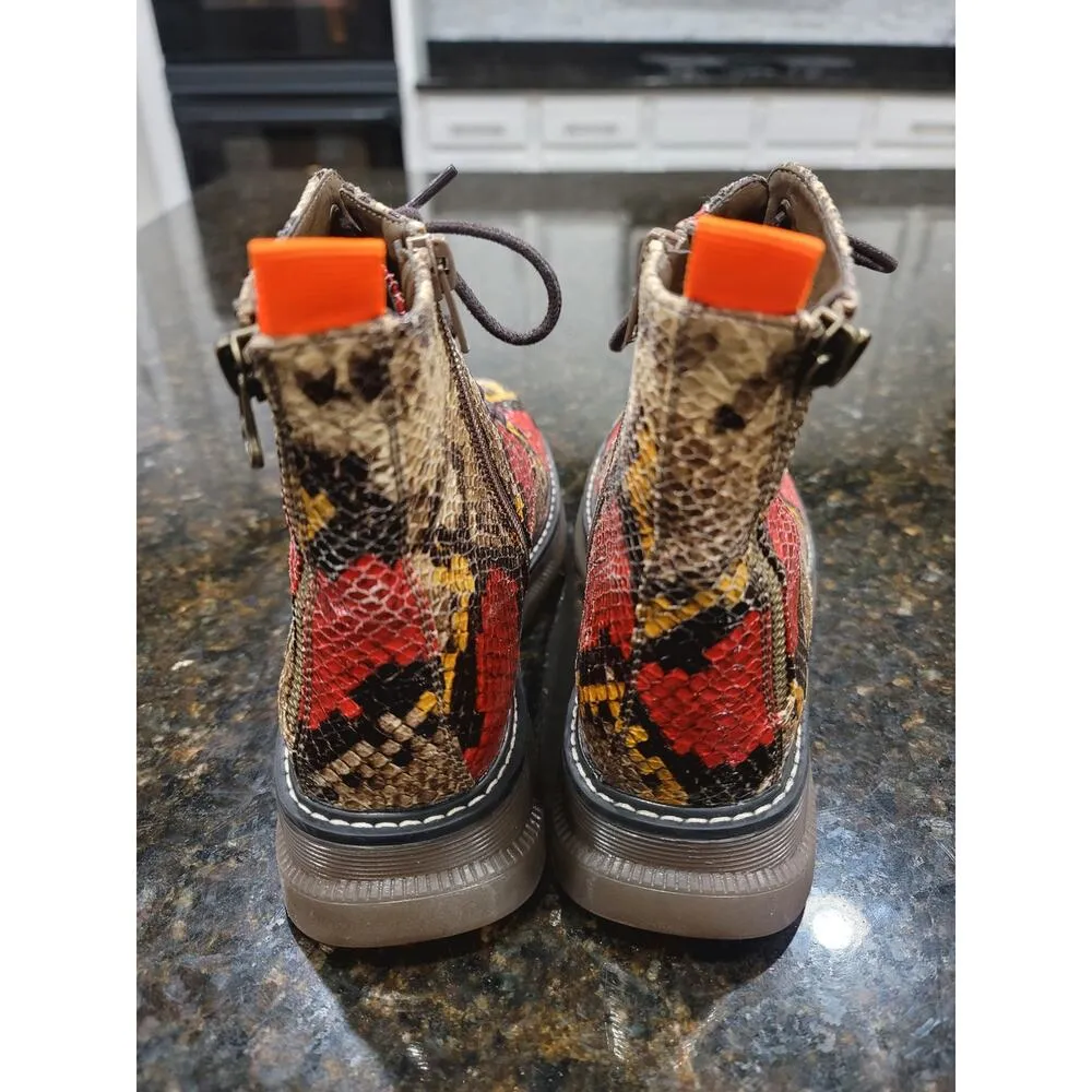 Jellypop Combat Boots Womens Size 8 Multi Snakeskin Leather Round Toe Lace Up - Image 10