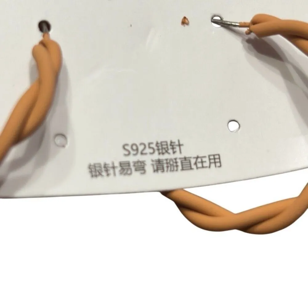 Twist Hoop Earrings Tan Metal S925 Silver Posts Metal Lightweight Hypoallergenic Tan - Image 4