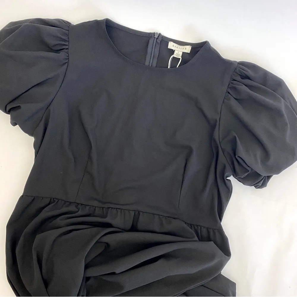 Stellah Puff Sleeve Tiered Maxi Dress: Black Boho Bohemian Cottagecore Size L - Image 5