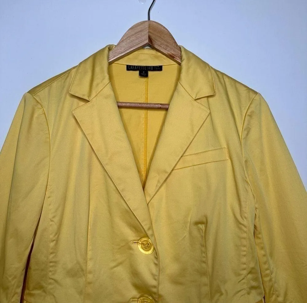 Lafayette 148 New York Yellow Two Button Cotton Blend Blazer Size 8 - Image 2