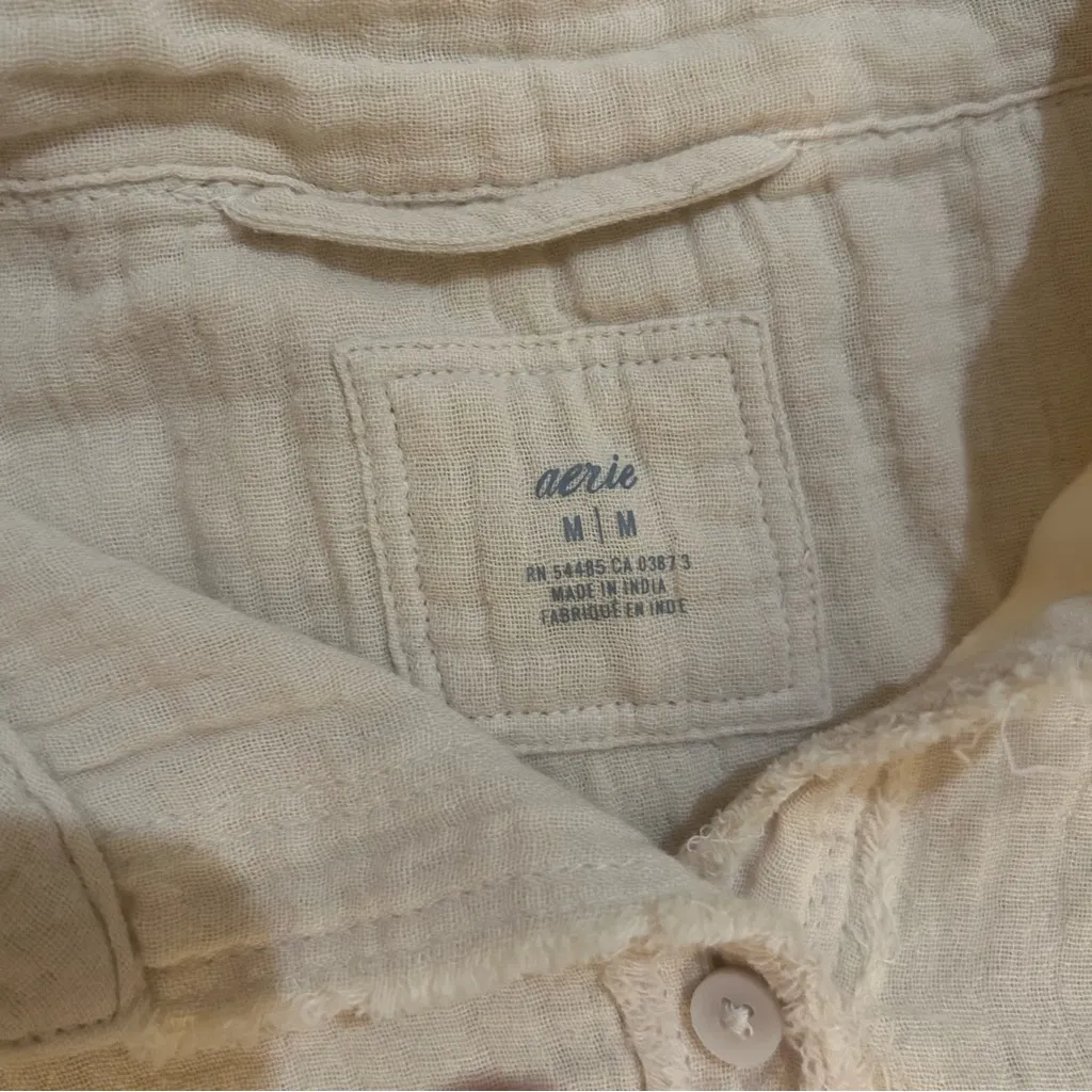 Aerie Cotton Button-Up in Beige - Image 4