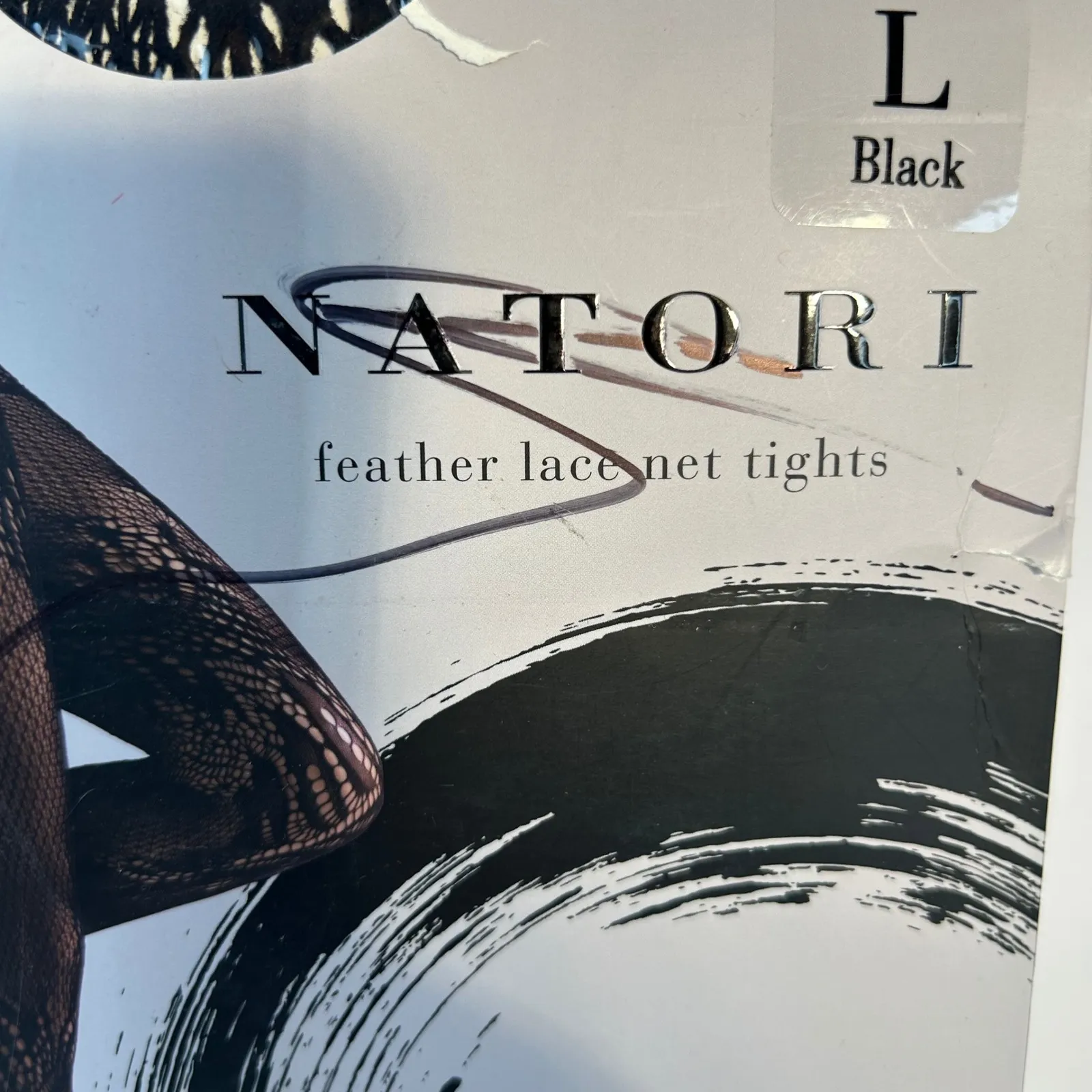 Natori Feather Lace Net Tights Black Size Large L - Image 5