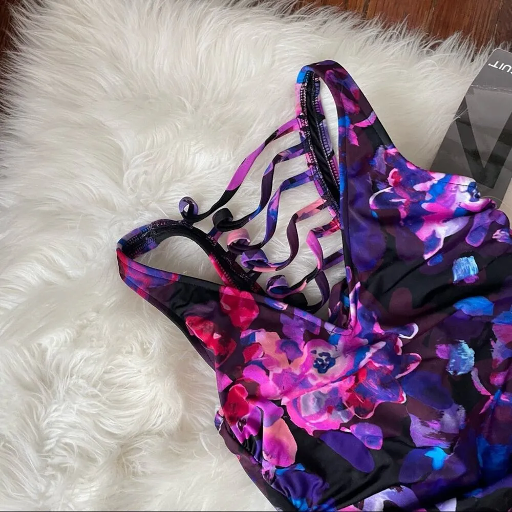 Magicsuit One Piece Swimsuit NWT Size 8 Strappy Floral Purple - Image 2