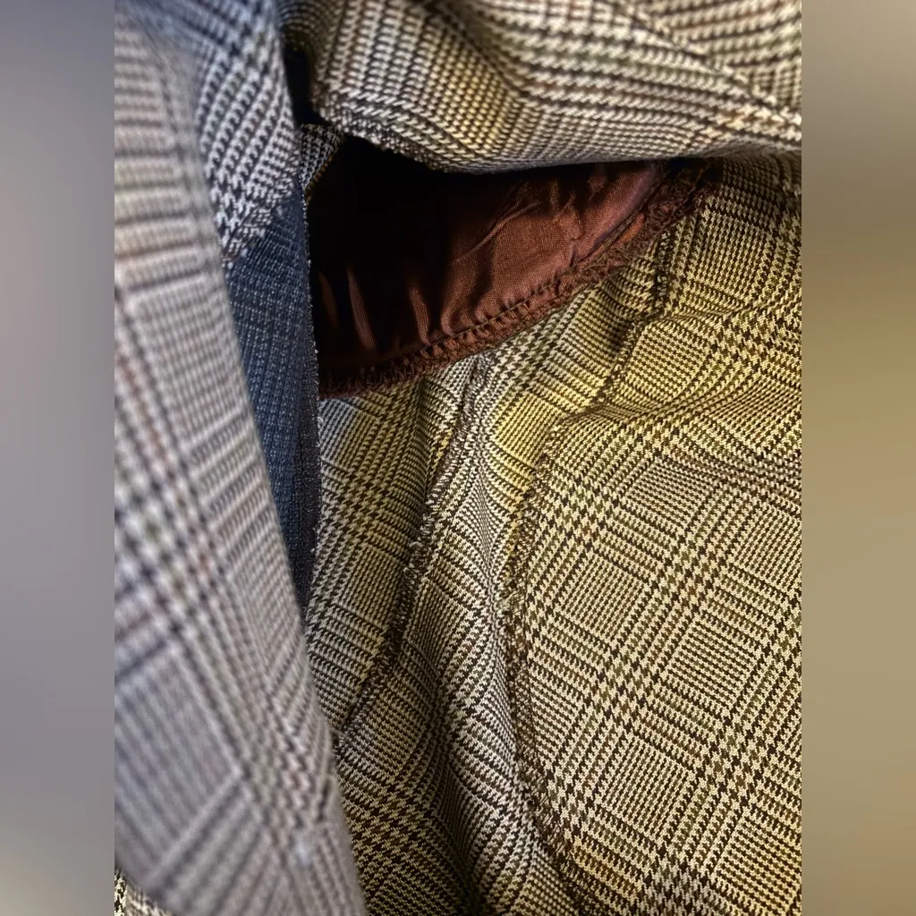 Vintage 80s Virgo II Tan Khaki Brown Houndstooth Blazer w/ Shoulder Pads Size 14 - Image 14