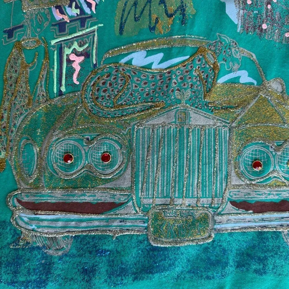 Vintage Beverly Hills Rodeo Dr OSFM Glitter Bling Maximalist Teal Tshirt Green Size undefined - Image 6