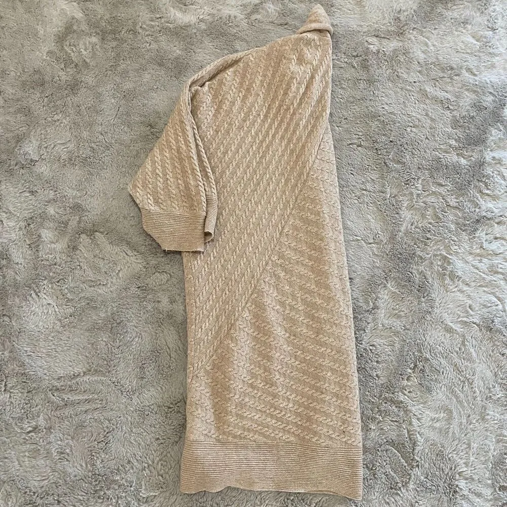 Lilly Pulitzer Tan Beige Cable Knit Wool Cashmere Blend Cardigan Sweater One Siz - Image 9