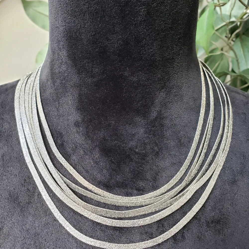 Womens Silver Tone Six Strand Herringbone Chain Collar Necklace w/ Lobster Clasp - Image 3