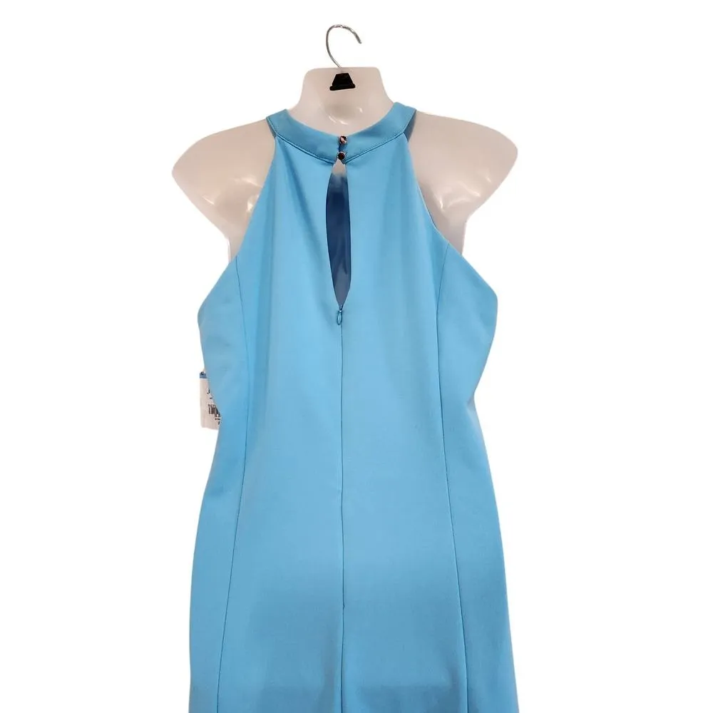 Julia Jordan Twist Halter Midi Cocktail Sheath Dress Sleeveless Blue Size 10 - Image 3