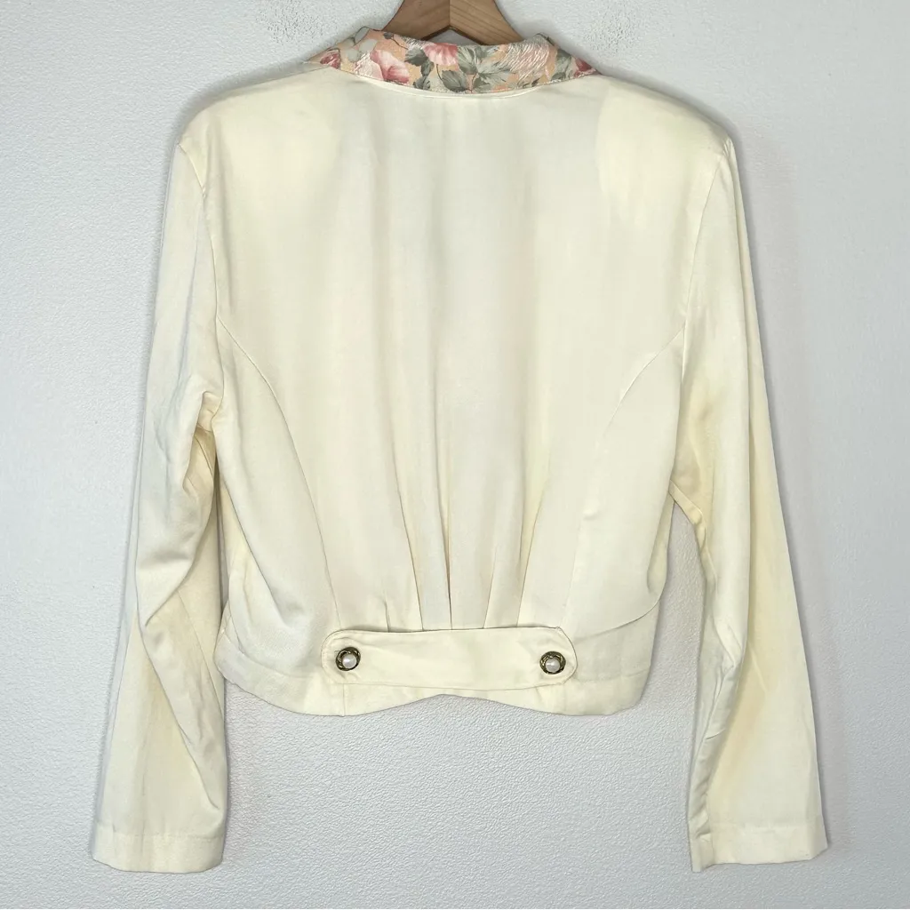 Vintage 80s USA Made La Belle Fashions Cropped Jacket Blazer Sz L (11) Floral White Size L - Image 6