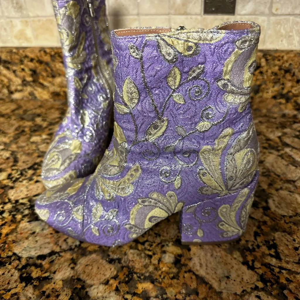 DRIES VAN NOTEN Purple Floral Brocade Block-Heel Ankle Boot sz 36‎ 1/2 US 6 NEW - Image 6
