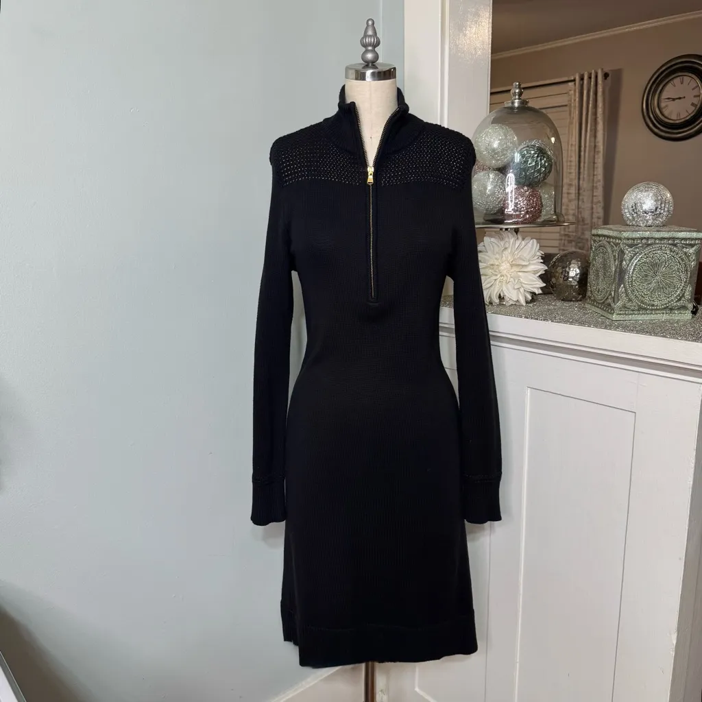 Ralph Lauren Rack Stitch Mockneck Sweater Dress Black Cotton Size Medium - Image 2