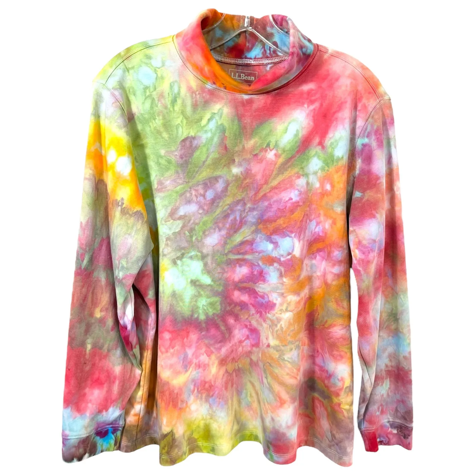 LL Bean Plus Size 1X Top Handmade Tie Dye Turtleneck‎ Long Sleeve Colorful 380 - Image 2
