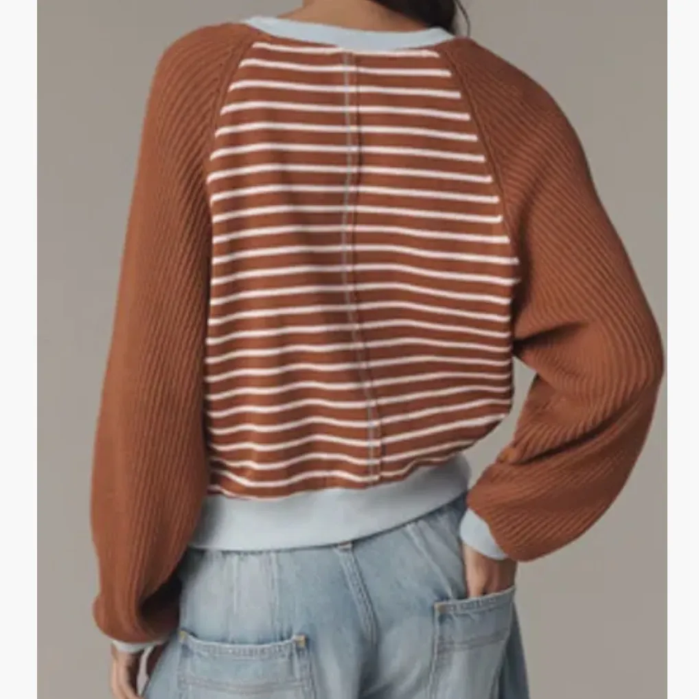 Anthropologie Pilcro The Niki Knit-Sleeve Bubble Striped Sweatshirt - Image 2