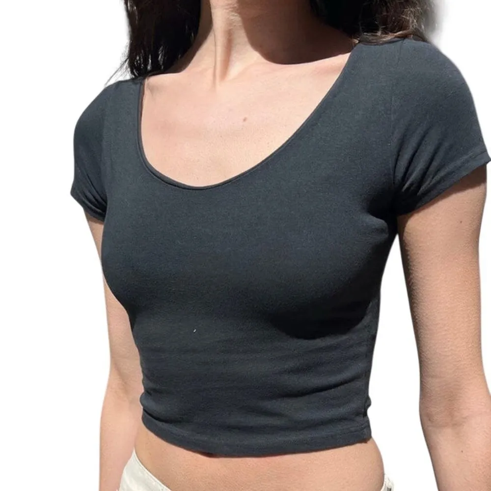 Brandy Melville Women's Black Crop Top with built in bra - Image 2