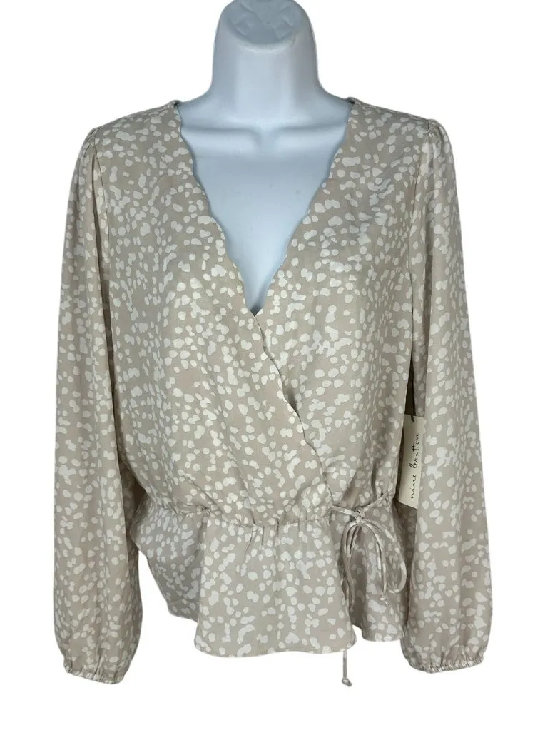 Nine Britton Womens Beige & White Polka Dot Wrap Top Tie Waist Size Small - Image 1