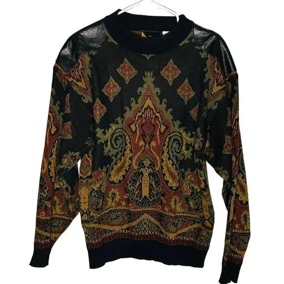 Vintage International Index Acrylic Black & Gold Funky Pattern Sweater Size S - Image 1