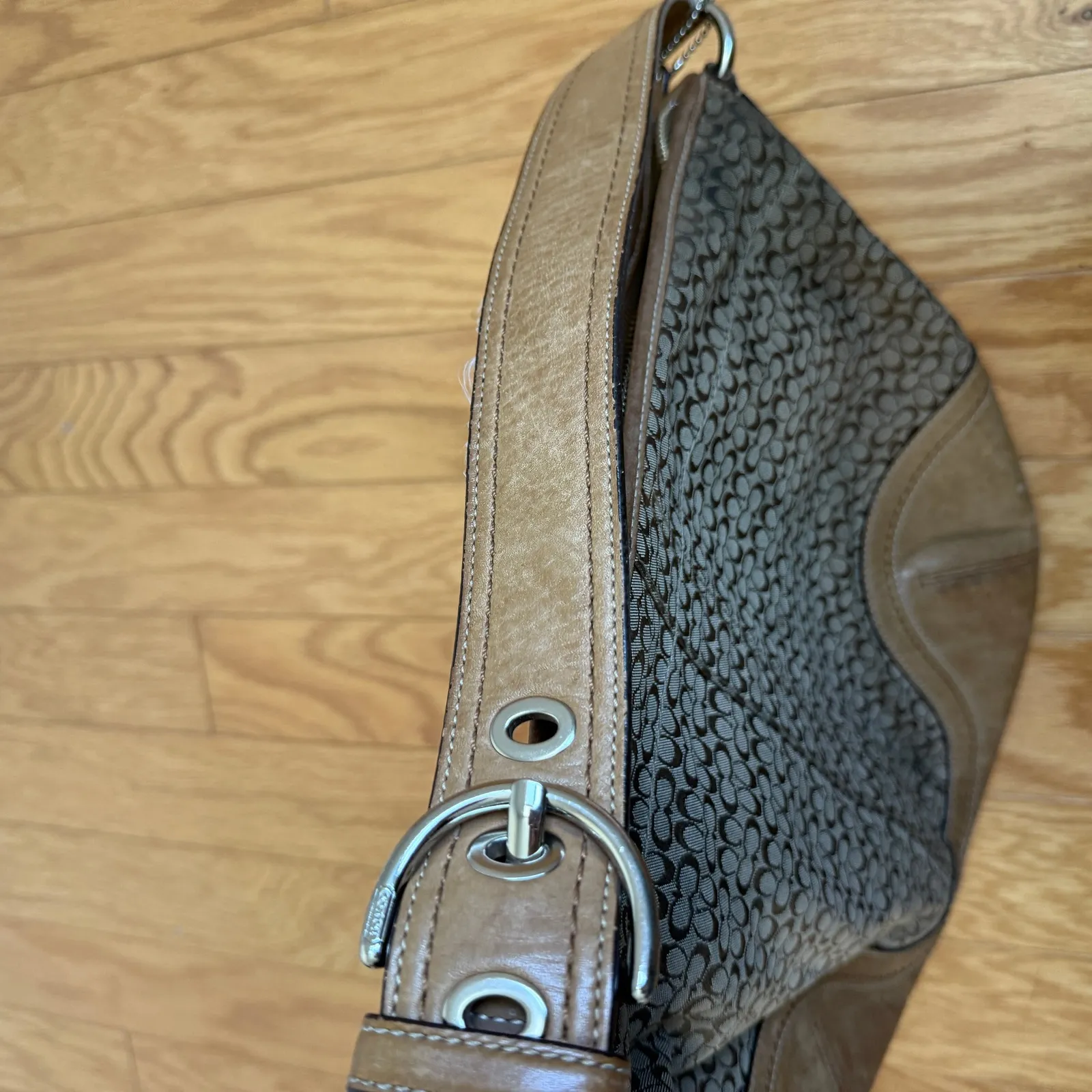 Coach VINTAGE Hobo Shoulder Bag 6351 Tan Signature Canvas Leather Trim Purse Y2K - Image 8