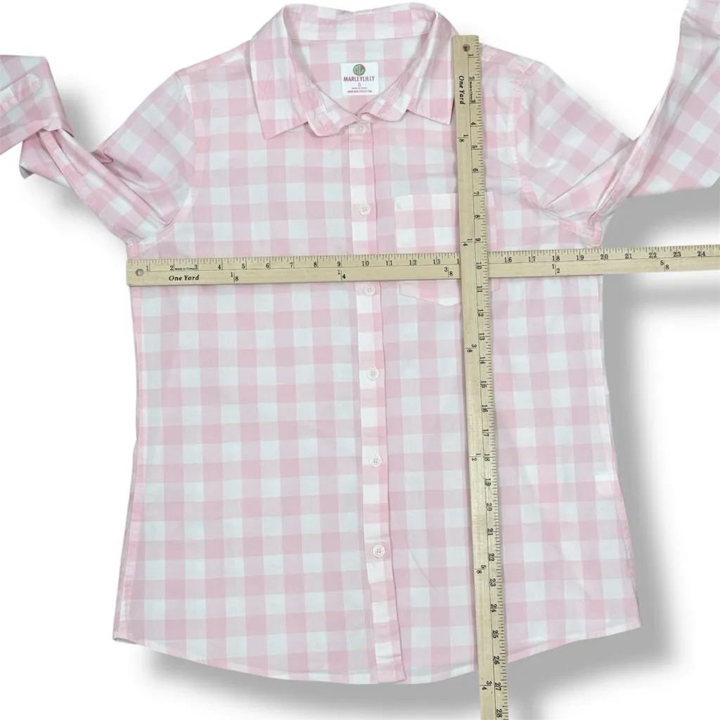 MarleyLilly Gingham Check Button Up Shirt Pink White Size Small - Image 11