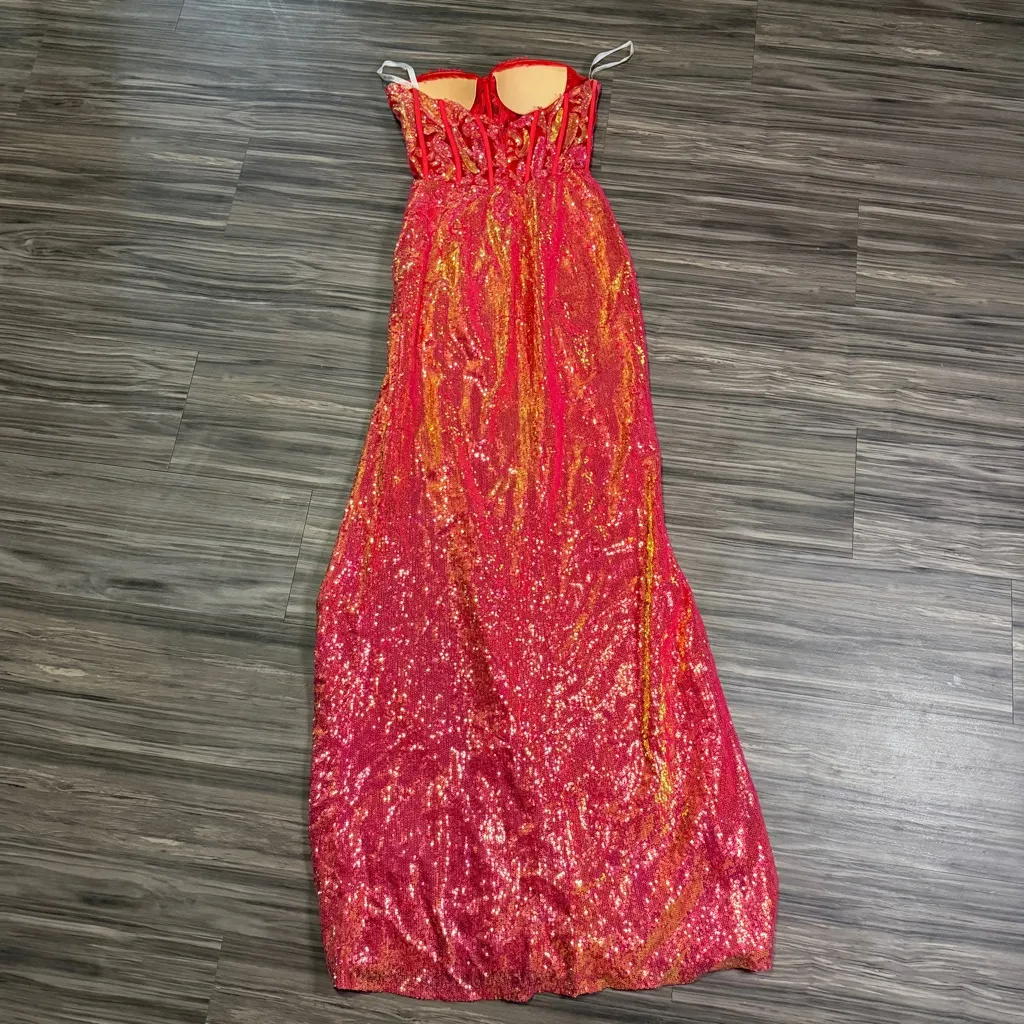 Sherri Hill 55592 coral sequins sweetheart neckline dress size 0 - Image 9