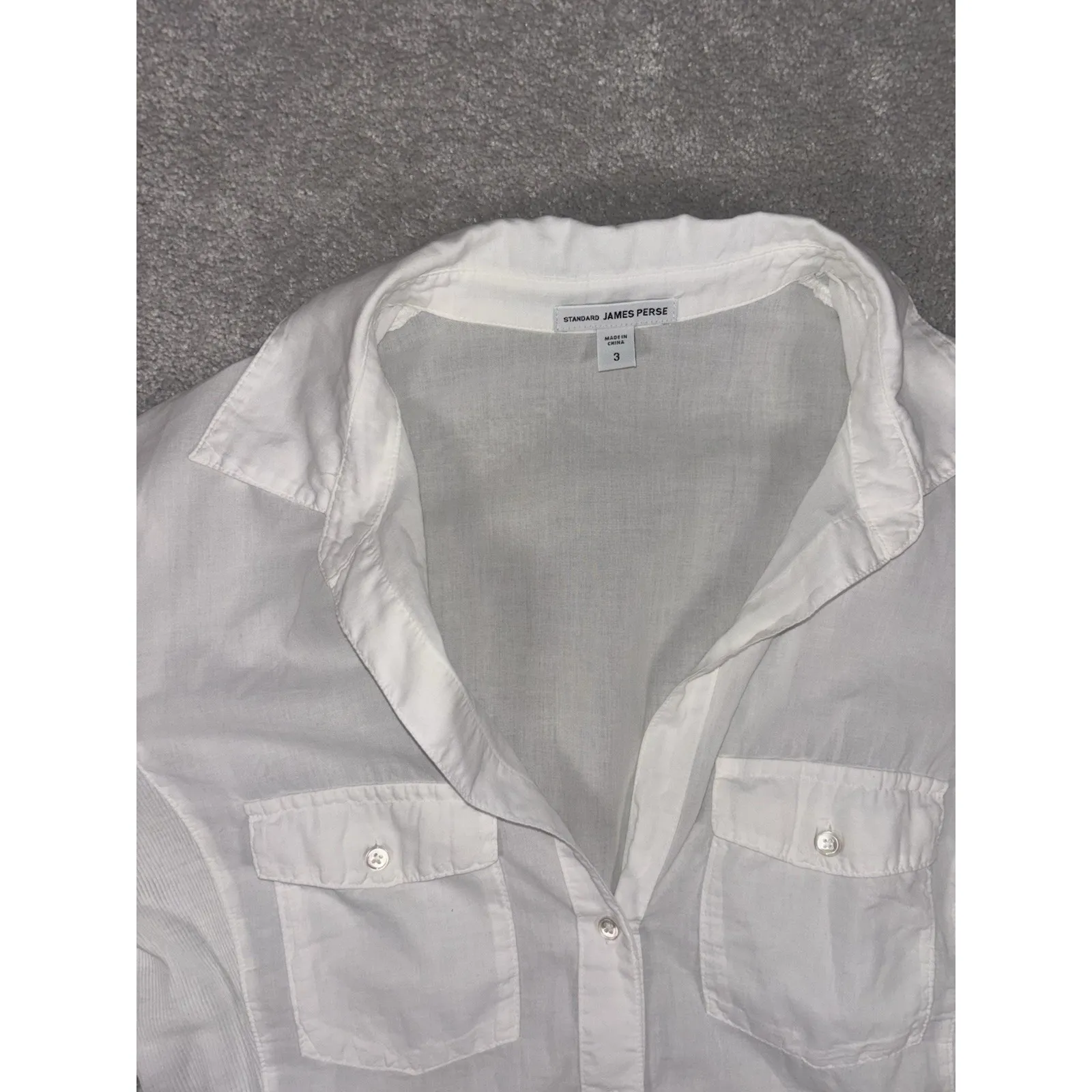 Standard James Perse Contrast Ribbed Panel Cotton Button Down Top White 3 - Image 5