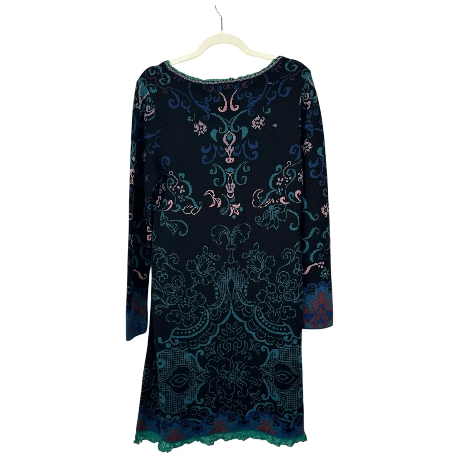 IVKO Fair Isle Sweater Dress Wool Winter Knit Scandinavian Artsy Size 40 US 10 Black - Image 2