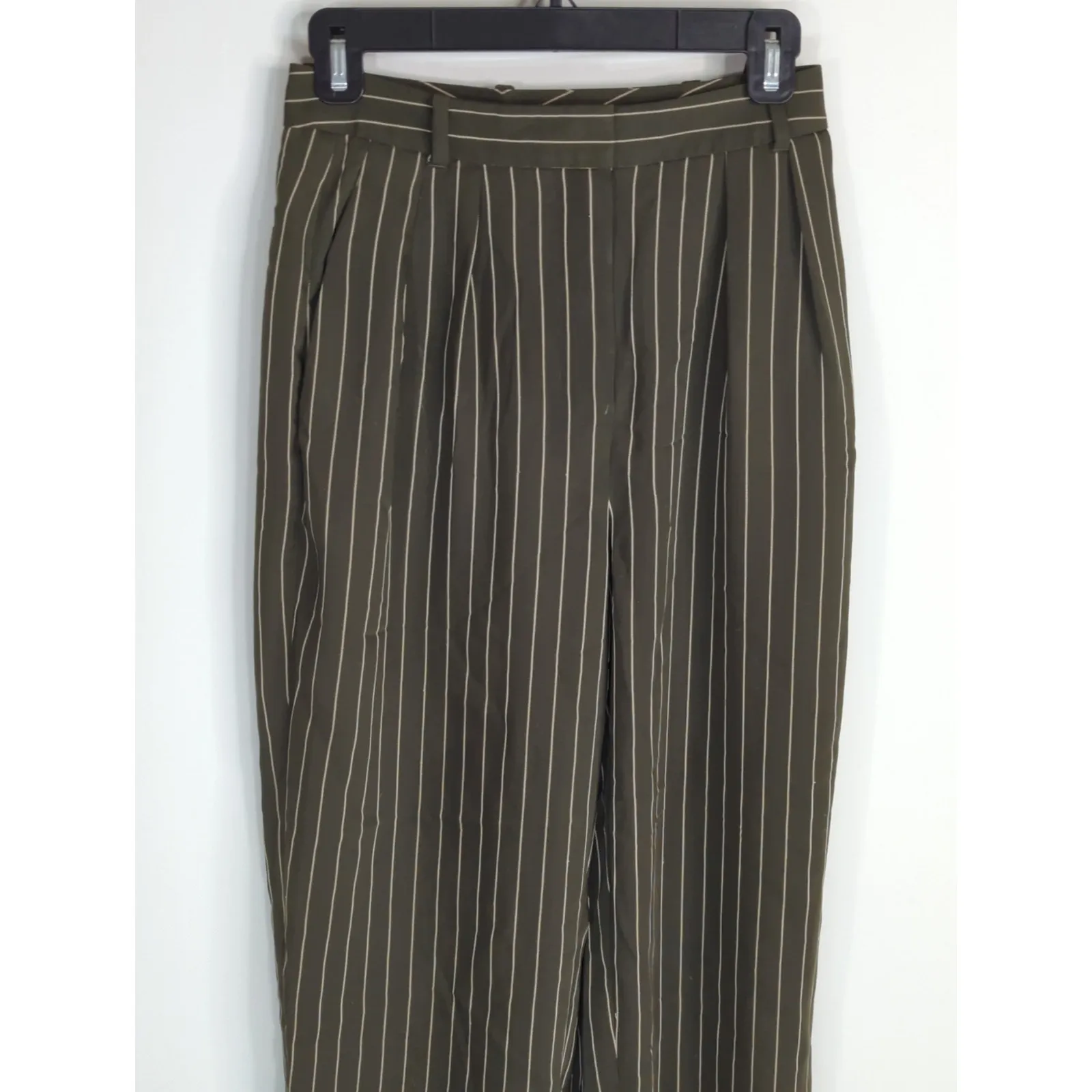 Aritzia Babaton Olive Green & White Striped Modesto Pinstripes Pants Women's 4‎ - Image 3