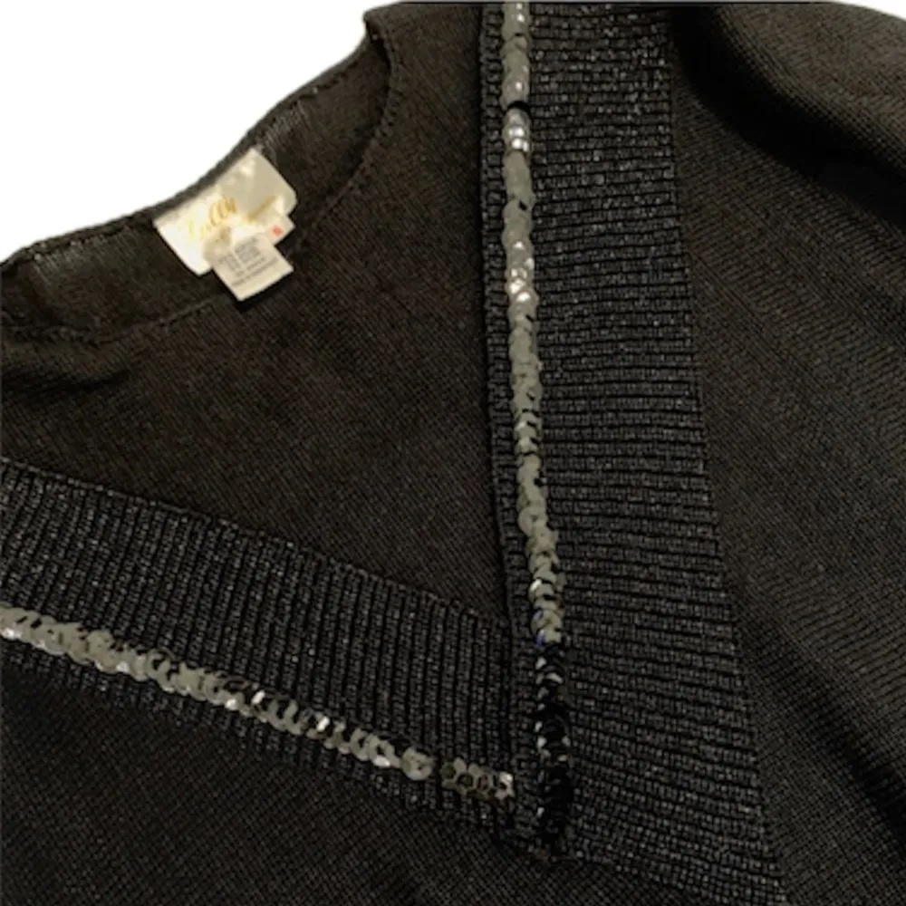 Vintage Lilly of California Sequin Sweater S Black Long Sleeve - Image 4