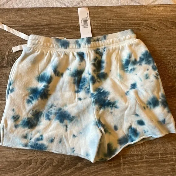 NWT Tie Dye Women’s Teal Blue & White Drawstring Sweatshirt Shorts with Pockets Size XXS - Image 8