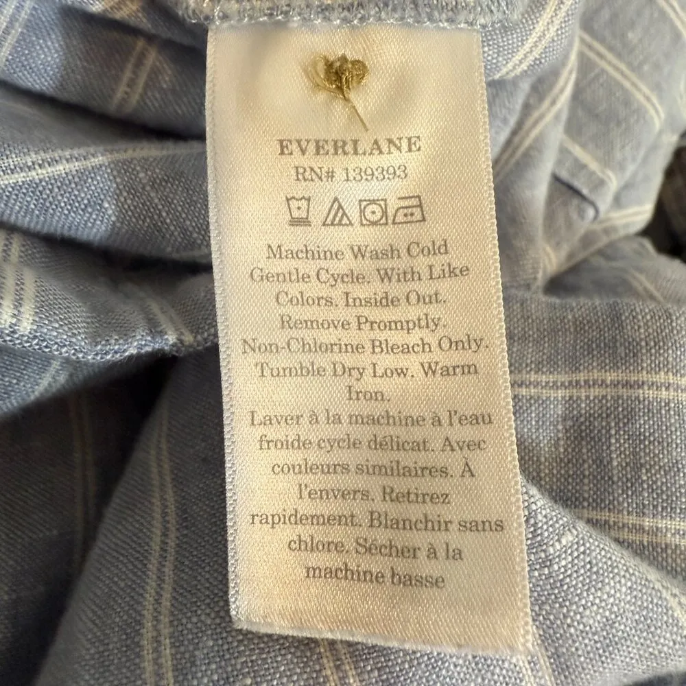 Everlane Linen Striped Button Up Jumpsuit Women's 4 Blue Tie Waist Boho Coastal - Image 16