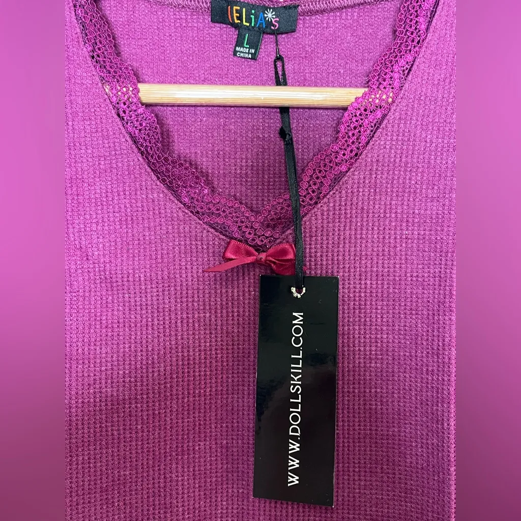 Delia’s x Dolls Kill Womens NEW Purple Short Sleeve Waffle Knit Baby Tee M - Image 2