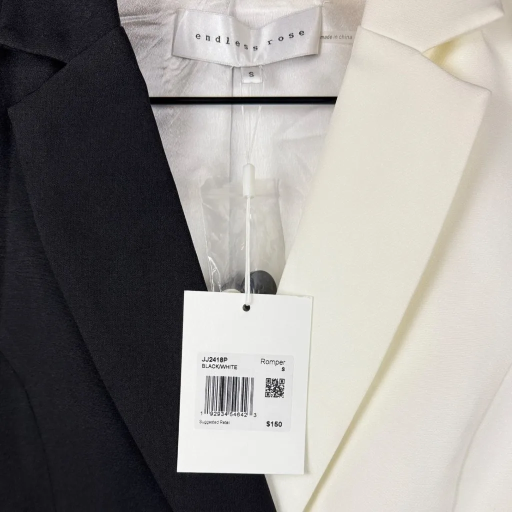 Endless Rose NWT Colorblock Contrast Blazer Romper Small Tuxedo Black White - Image 5