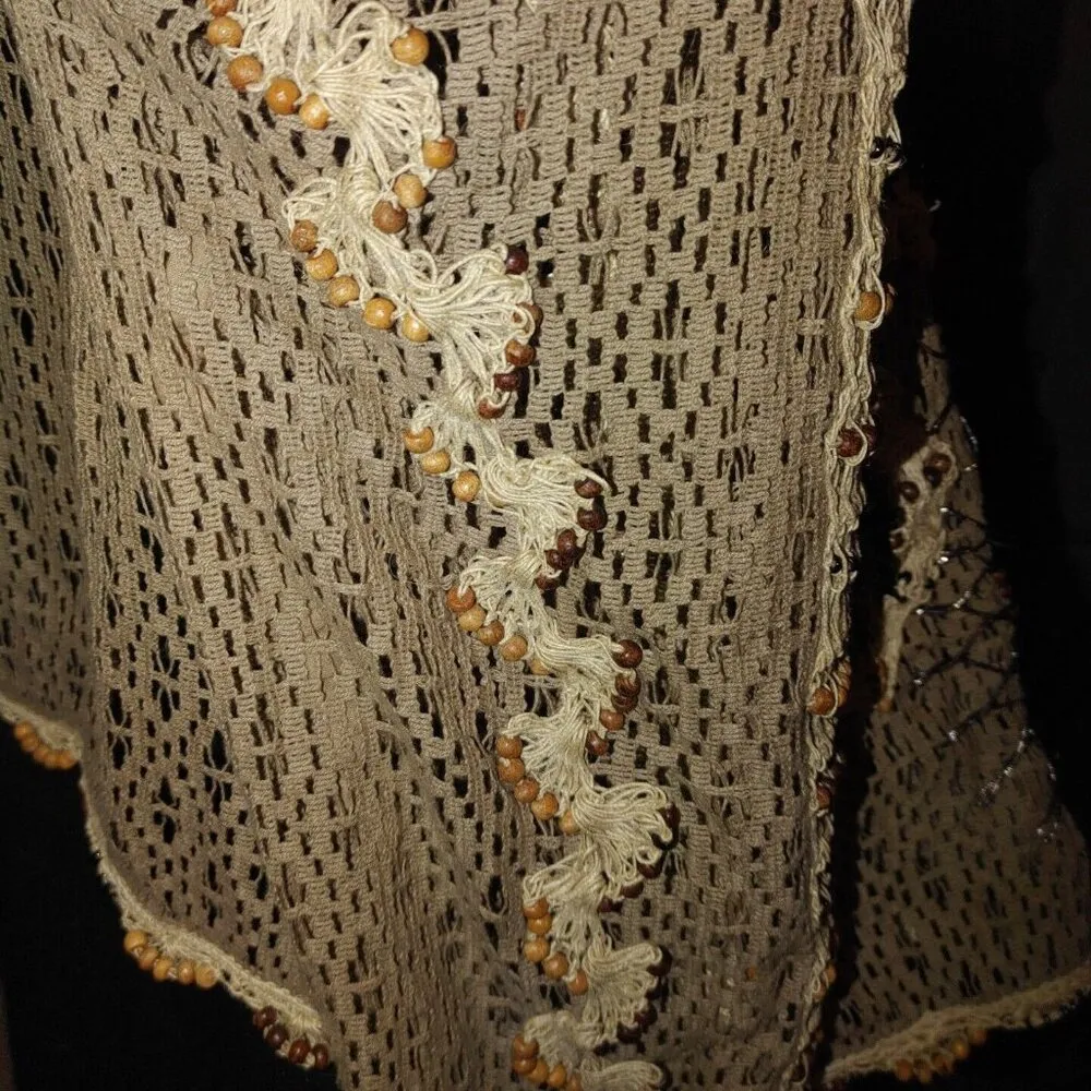 Jessica London Plus Size 2X Boho Hippie Kimono Tassel Brown Cardigan Crochet Bea - Image 7